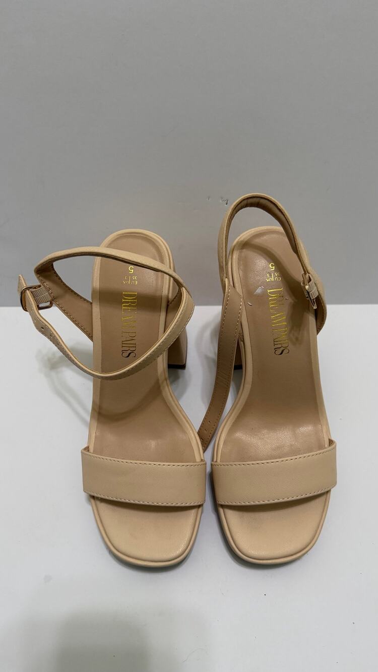 DREAM PAIRS Nude Platform Block Heel Sandals Size 5 Ankle Strap Open Toe Chunky